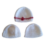 Conj 03 Gorros Bebê Toucas Crochê Lã Acrílica Artesanal