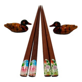 Conj 2 Pares Hashi Japones Bambu Com Descanso Hashi oki 229