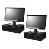 Conj 2 Suportes Monitor Mdf Black Piano 2 Gavetas Black
