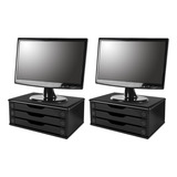 Conj 2 Suportes Monitor Mdf Black Piano 3 Gavetas Black