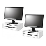 Conj 2 Suportes Para Monitor Mdf Branco 2 Gavetas Brancas