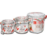 Conj 3 Potes Vidro Hermético Fido 125 200 350ml Fecho Metal