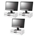 Conj 3 Suporte P Monitor Mesa Mdf Branco 2 Gavetas Brancas