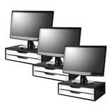 Conj 3 Suportes Monitor Mdf Black Piano 2 Gavetas Brancas