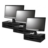 Conj 3 Suportes P Monitor Mdf Black Piano 2 Gavetas Black