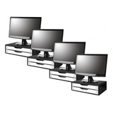 Conj 4 Suportes Monitor Mdf Black Piano 2 Gavetas Brancas
