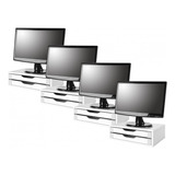 Conj 4 Suportes Para Monitor Mdf Branco 2 Gavetas Brancas