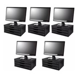 Conj 5 Suporte P Monitor Mdf Black Piano 3 Gavetas Black