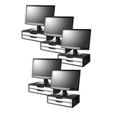 Conj 5 Suportes Monitor Mdf Black Piano 2 Gavetas Brancas