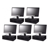 Conj 5 Suportes P Monitor Mdf Black Piano 2 Gavetas Black
