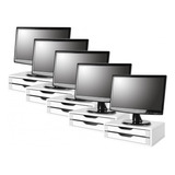 Conj 5 Suportes Para Monitor Mdf Branco 2 Gavetas Brancas