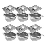 Conj 6 Cubas Gastro Inox Gn 1 6x65 Mm 1 Litro 6 Tampa Inox