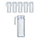 Conj 6 Jarras Suiça Transparente De Vidro Água 1l C Tampa