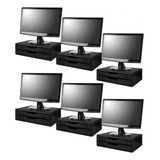 Conj 6 Suportes P Monitor Mdf Black Piano 2 Gavetas Black