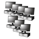 Conj 7 Suportes Monitor Mdf Black Piano 2 Gavetas Brancas