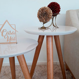 Conj Mesa De Canto Pé Palito Off White Vidro 40 E 40 Casauai