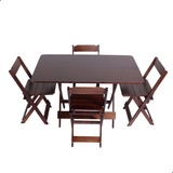 Conj Mesa Dobrável 120x70 C 4 Cadeiras Madeira Maciça