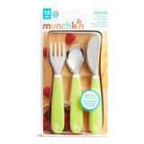 Conj Talheres Infantil Com Garfo Faca Colher Munchkin Verde