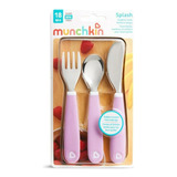 Conj Talheres Infantil Com Garfo Faca E Colher Munchkin Roxo