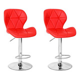Conjunto 02 Banquetas Slim Couro Pu Regulagem De Altura Cor Vermelho