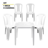 Conjunto 1 Mesa 4 Cadeiras Plástica Branca Bar Festa Jantar
