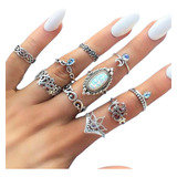 Conjunto 10 Anéis Boho Pedra Opala Falange Charme Kit