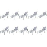 Conjunto 10 Espreguiçadeiras Reclináveis Em Alumínio E Tela Sling Cannes Portinaty Branco Bege