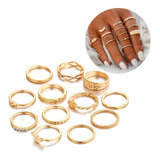 Conjunto 12 Lindos Anéis Paz Fraternidade Boho Dourado