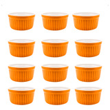 Conjunto 12 Ramekins Porcelana Laranja 210ml Molhos Hotel