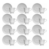 Conjunto 12 Xícaras De Chá Com Pires 80ml Porcelana Em Relev