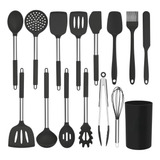 Conjunto 15 Pçs De Cozinha De Silicone Cabo De Aço Inox