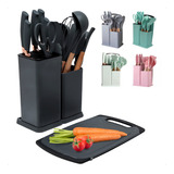 Conjunto 19 Peças Kit Utensílios De Cozinha Silicone Madeira