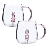 Conjunto 2 Canecas De Vidro Escultura 3d Coelho Rosa 350ml