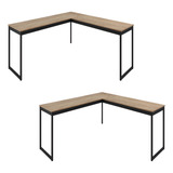 Conjunto 2 Mesas Escrivaninha De Canto Em L Para Escritório Cor Lamina Com Preto Design Nórdico Estilo Industrial