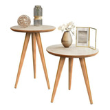 Conjunto 2 Mesinhas Canto Pés Palito Retro Decoração Sala