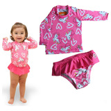 Conjunto 2 Pcs Roupa Praia Bebê Banho Menina Proteção Uv 50