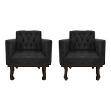Conjunto 2 Poltrona Cadeira Classic Luiz Xv Suede Preto Escritório Sala De Estar Capitonê Recepção Quarto Am Decor