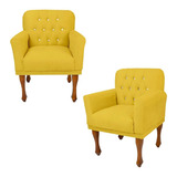 Conjunto 2 Poltrona Cadeira Sala Salão Anitta Corino Amarelo