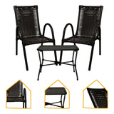 Conjunto 2 Poltronas Com Mesa De Centro Junco Area Varanda Cor Tabaco