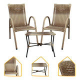 Conjunto 2 Poltronas Com Mesa De Centro Junco Area Varanda
