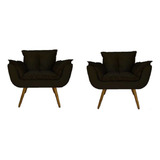 Conjunto 2 Poltronas Decorativa Opala Suede Marrom Promoção