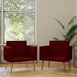 Conjunto 2 Poltronas Decorativas Liz Reforçadas Modelo Contemporâneo Para Recepção Escritório Pés Em Eucalipto Zinn Móveis Vermelho 
