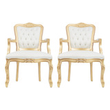 Conjunto 2 Poltronas Luis Xv Dourado Encosto Capitonê