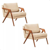 Conjunto 2 Poltronas Luxo Decoração Mona Madeira Bege