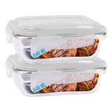 Conjunto 2 Potes 640ml Vidro Hermético 4 Travas Marmita