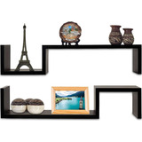 Conjunto 2 Prateleiras Nicho De Parede Mdf Em S Preto