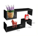 Conjunto 2 Prateleiras Nicho De Parede Mdf Em S Preto
