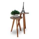 Conjunto 2un Mesa De Canto Apoio Lateral Eiffel Wood Cor Freijó Mel