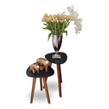 Conjunto 2un Mesa Orgânica Canto Apoio Lateral Paris Black Cor Preto