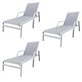 Conjunto 3 Espreguiçadeiras Reclináveis Em Alumínio E Tela Sling Cannes Portinaty Branco Bege